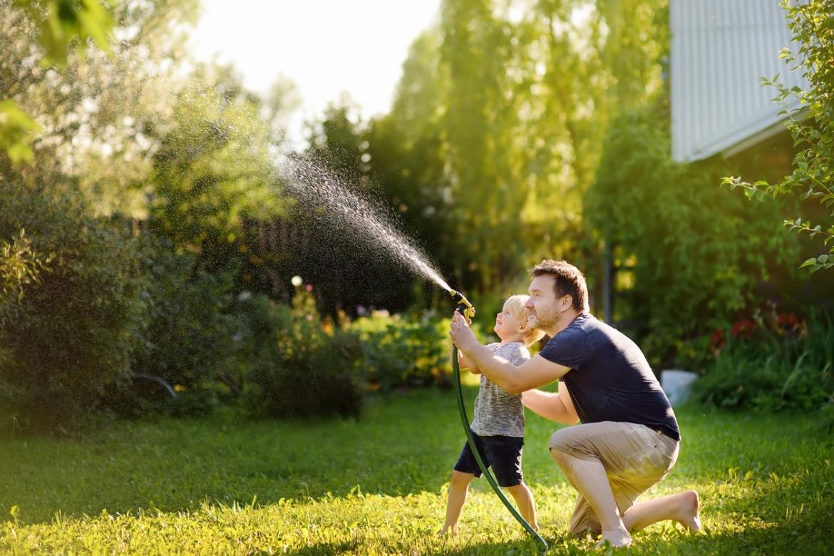 father and son backyard